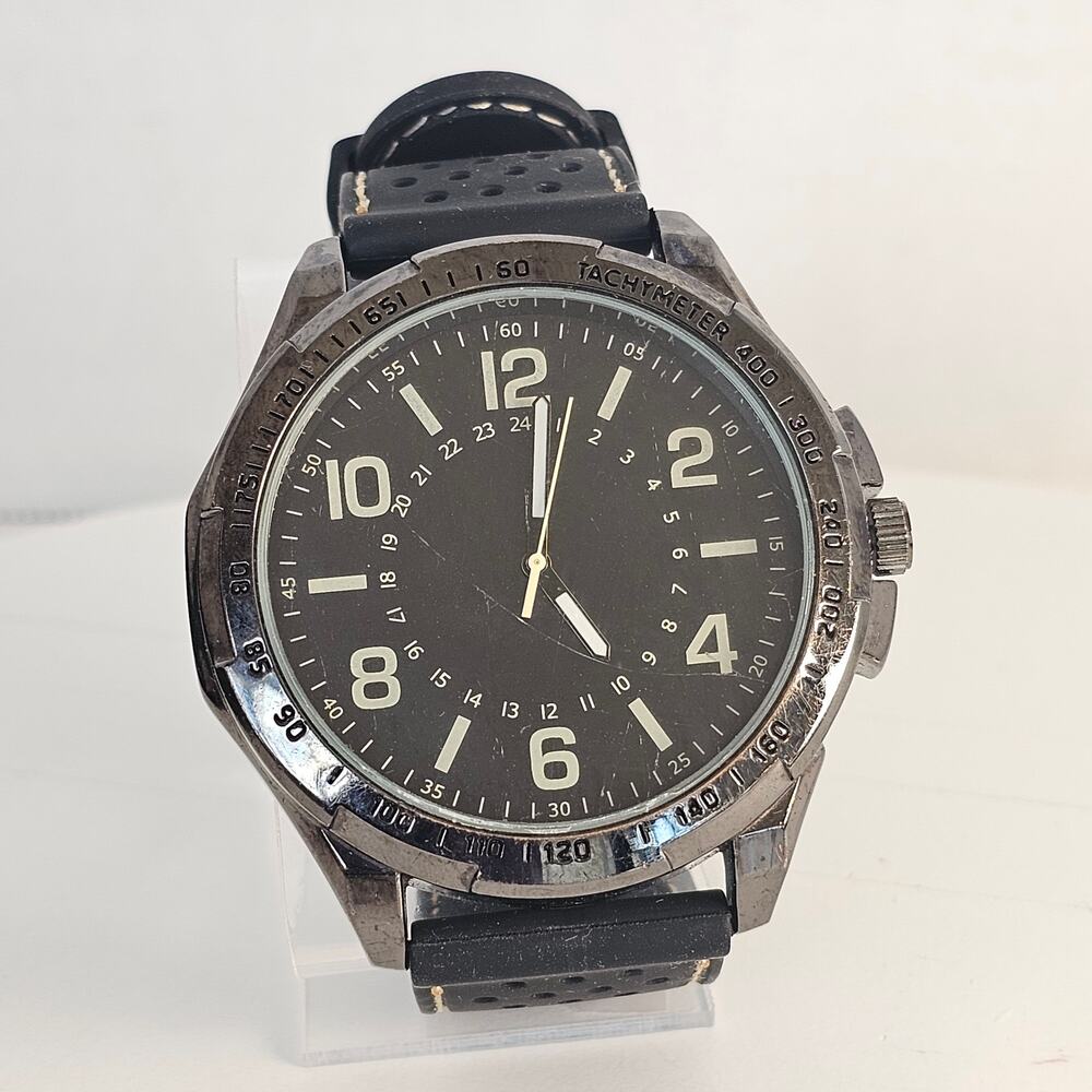 Formula Men's Black Analog Watch Tachymeter Bezel 50mm Case Rubber Band